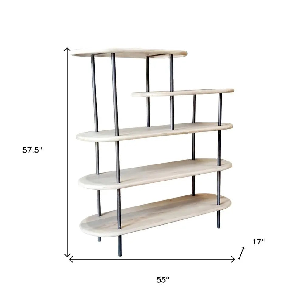 58" White and Gray Iron and Solid Wood Five Tier Bookcase - NOBLE HOME INTERIORS