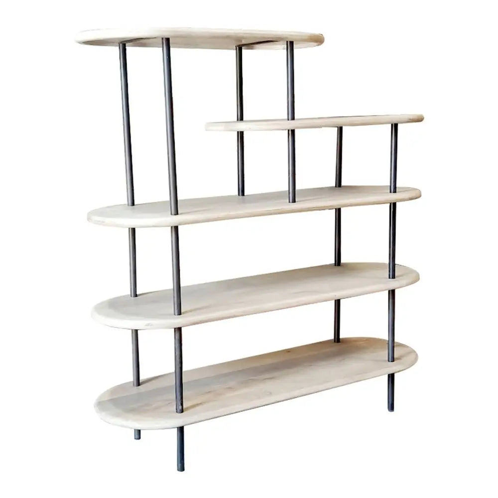 58" White and Gray Iron and Solid Wood Five Tier Bookcase - NOBLE HOME INTERIORS