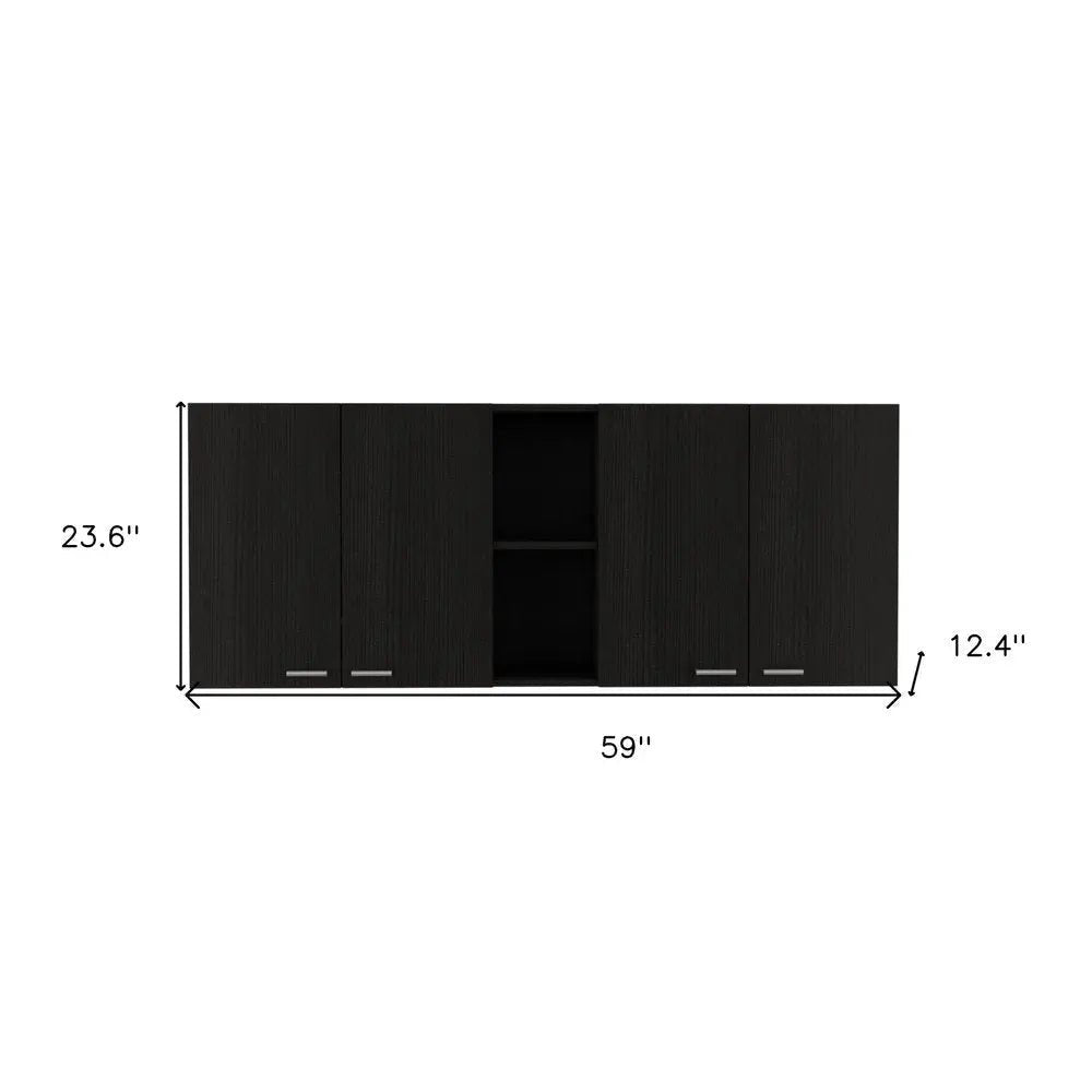 59" Black Wood Wall mounted Accent Cabinet With Five Shelves - NOBLE HOME INTERIORS