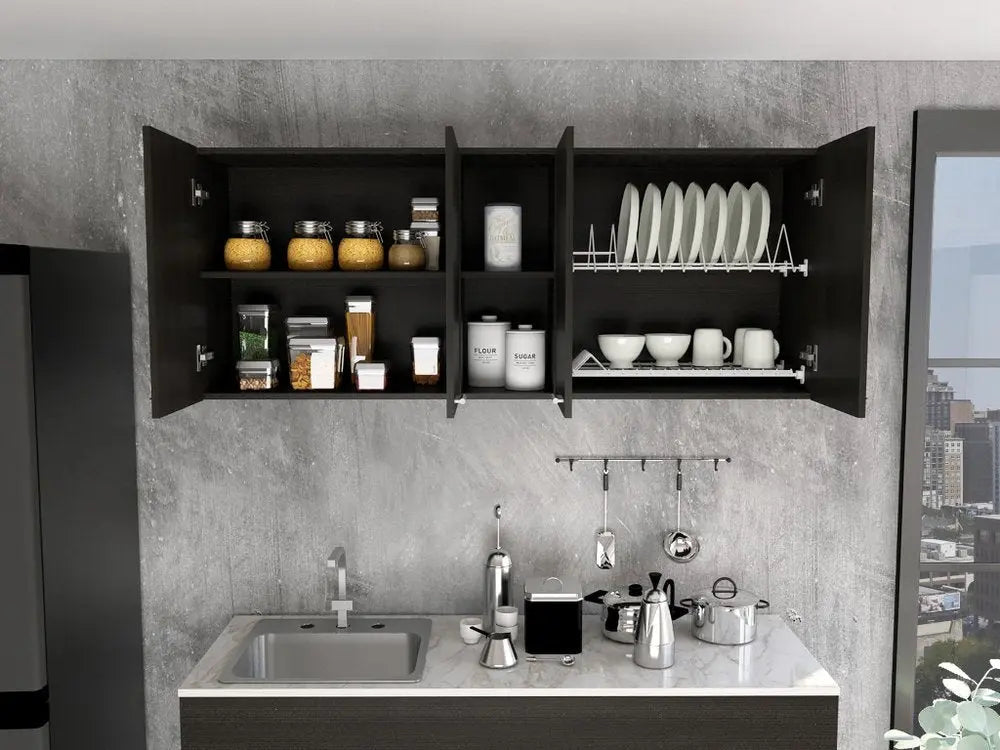 59" Black Wood Wall mounted Accent Cabinet With Five Shelves - NOBLE HOME INTERIORS