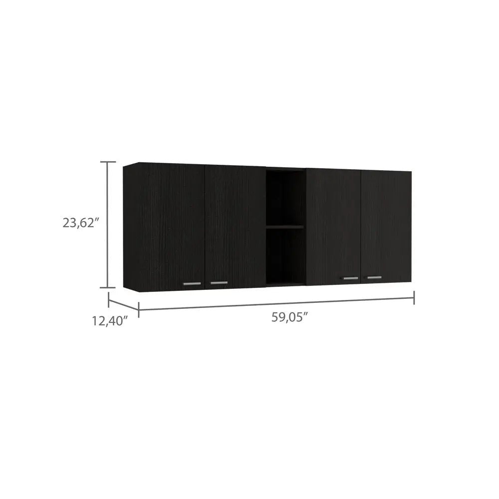 59" Black Wood Wall mounted Accent Cabinet With Five Shelves - NOBLE HOME INTERIORS