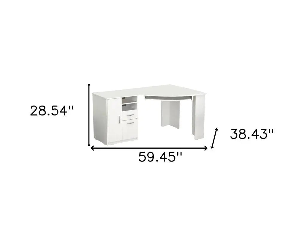 59" White Corner Computer Desk With Two Drawers - NOBLE HOME INTERIORS