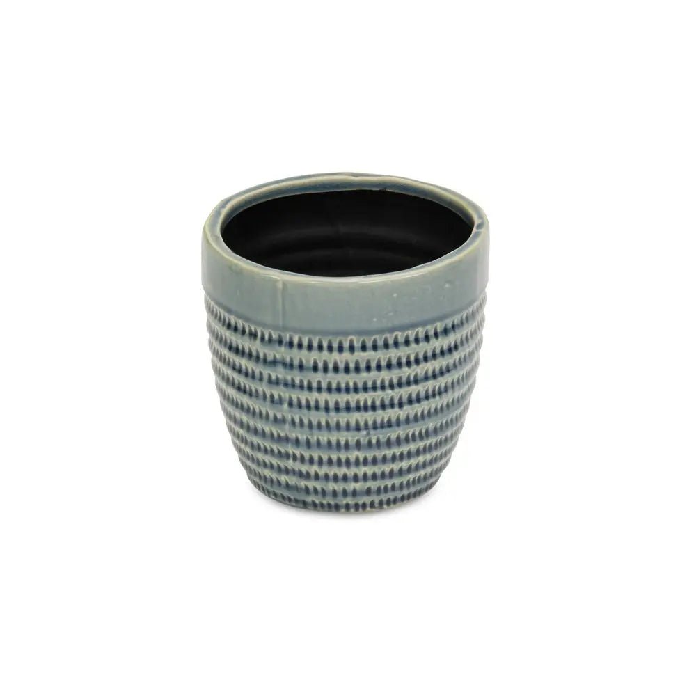 6" Aqua Striped Ceramic Indoor Outdoor Round Pot Planter - NOBLE HOME INTERIORS