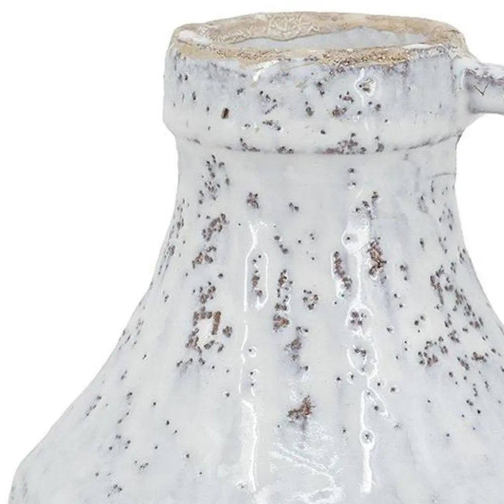 6" Beige and Ivory Round Terracotta Jug Vase With Does Not Apply - NOBLE HOME INTERIORS