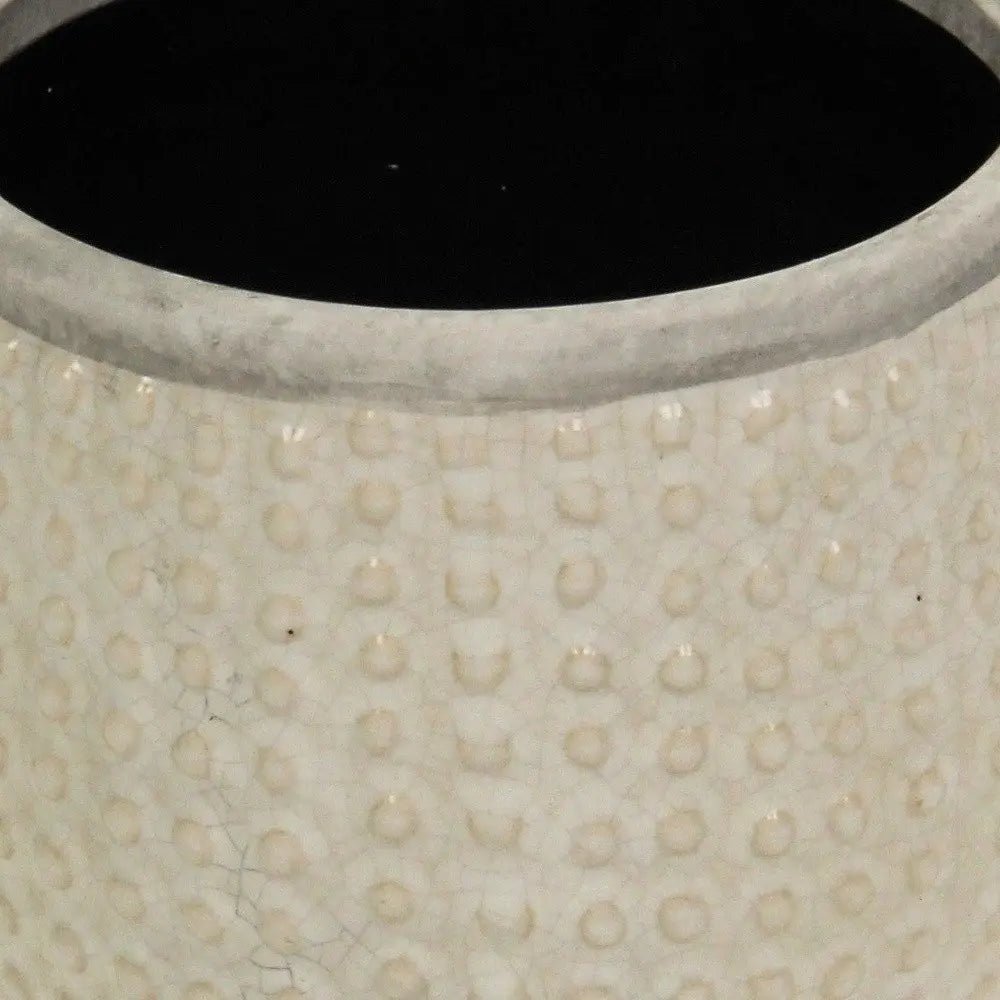 6" Beige Dot Ceramic Indoor Outdoor Round Pot Planter - NOBLE HOME INTERIORS