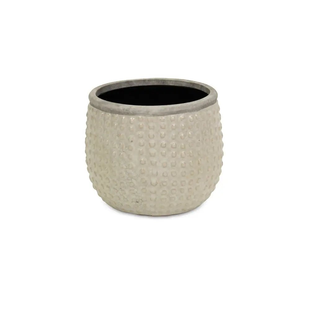 6" Beige Dot Ceramic Indoor Outdoor Round Pot Planter - NOBLE HOME INTERIORS