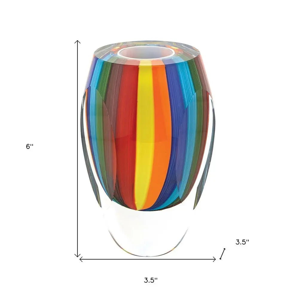 6" Blue Clear Red And Yellow Cylinder Crystal Glass Table Vase - NOBLE HOME INTERIORS