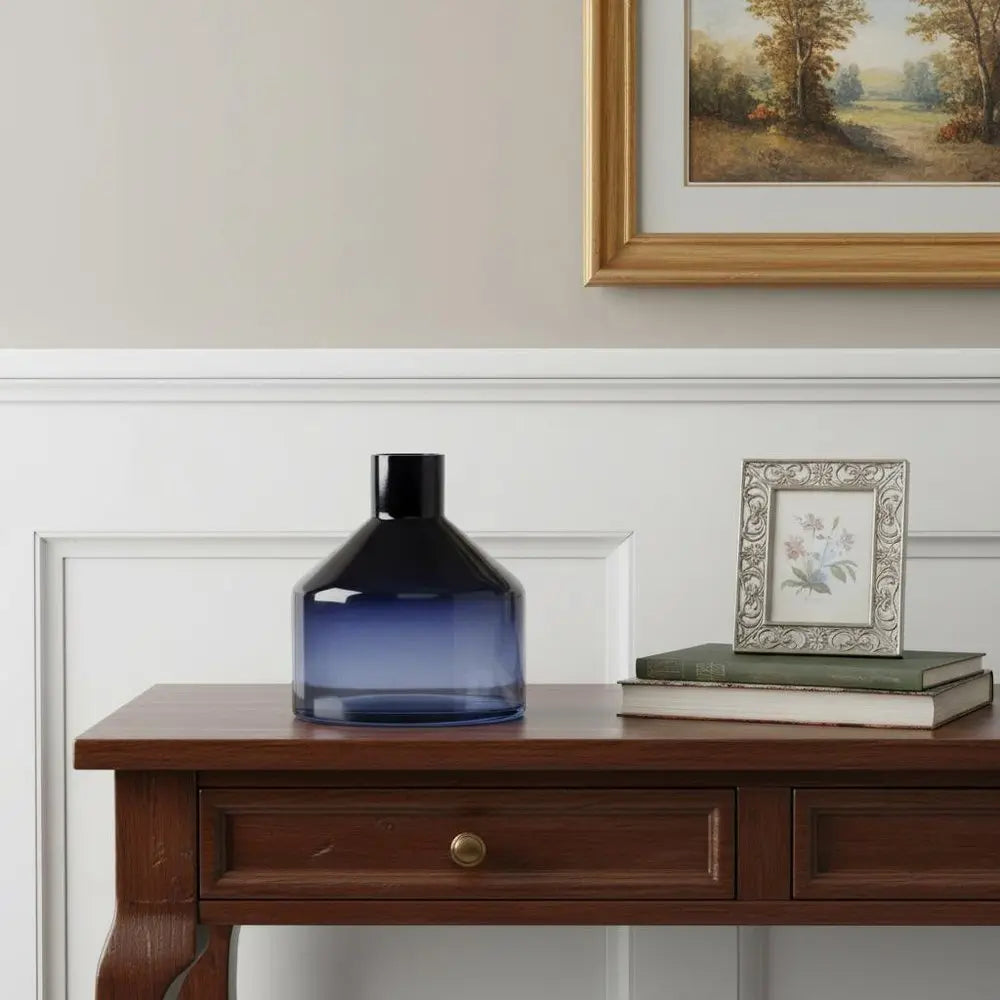 6" Blue Round Glass Table Vase - NOBLE HOME INTERIORS