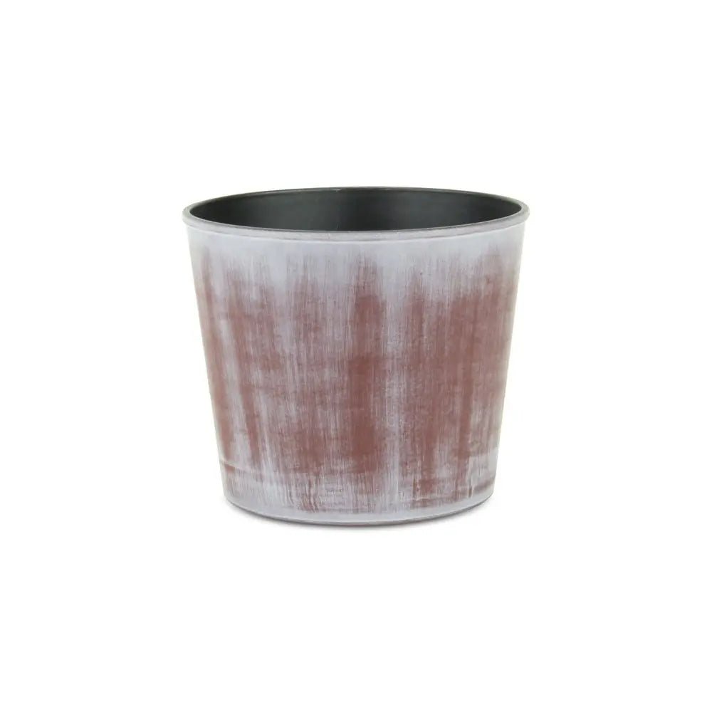6" Brown and Ivory Textural Tone On Tone Recycled Plastic Indoor Outdoor Round Pot Planter - NOBLE HOME INTERIORS