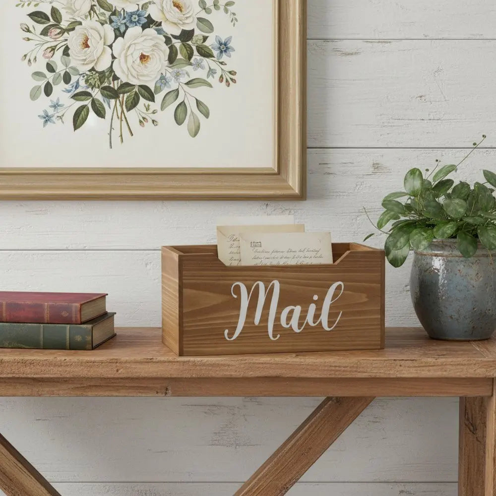 6" Brown Wood Desk Organizer - NOBLE HOME INTERIORS