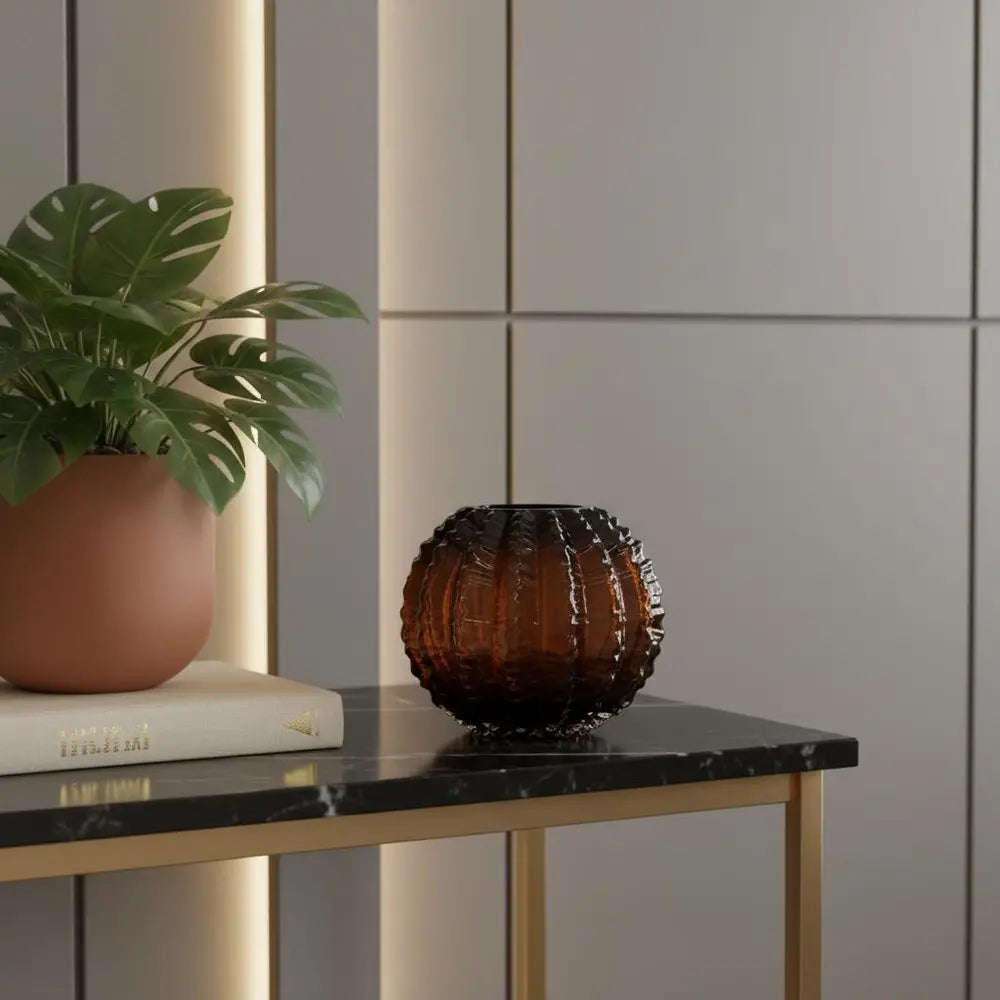 6" Burnt Umber Round Glass Table Vase - NOBLE HOME INTERIORS