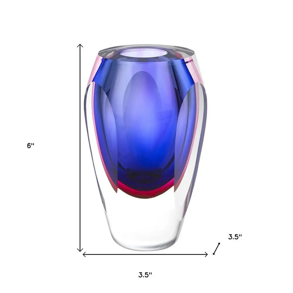 6" Clear And Purple Crystal Glass Table Vase - NOBLE HOME INTERIORS
