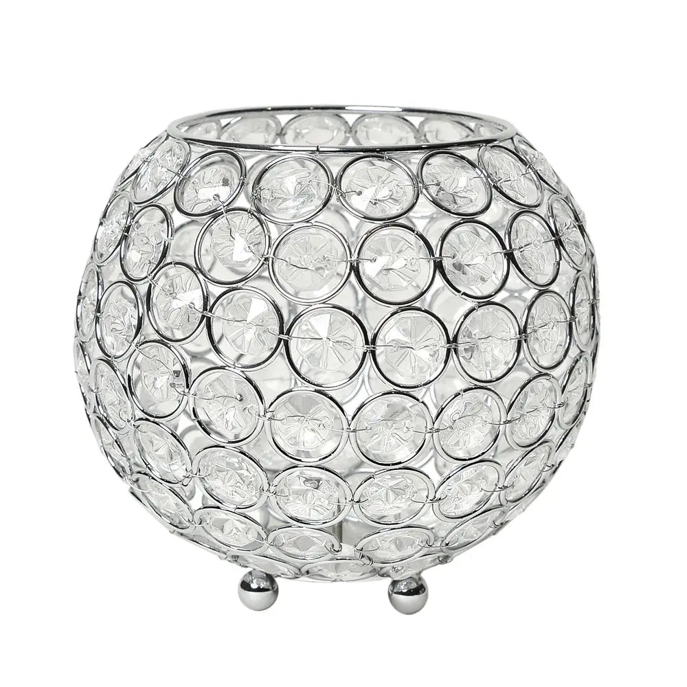 6" Clear And Silver Faux Crystal And Metal Round Table Vase - NOBLE HOME INTERIORS
