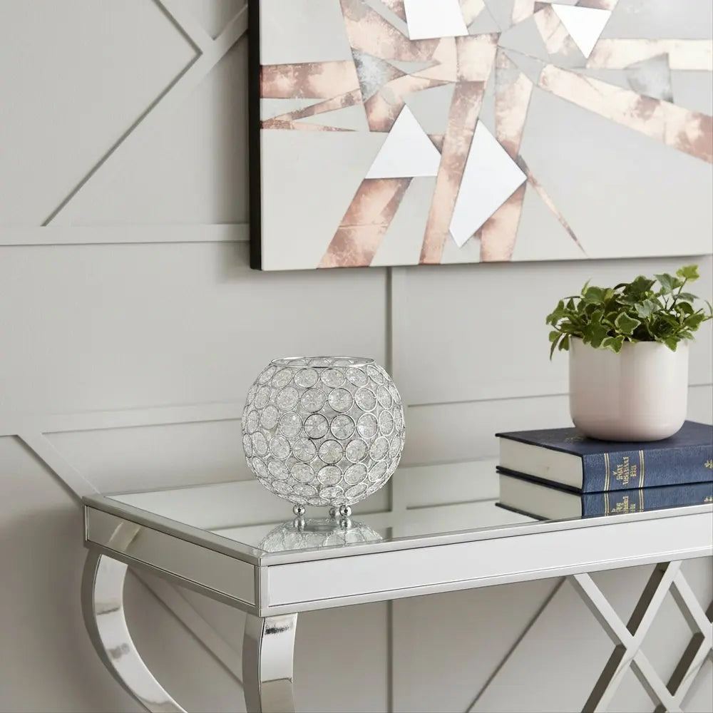 6" Clear And Silver Faux Crystal And Metal Round Table Vase - NOBLE HOME INTERIORS