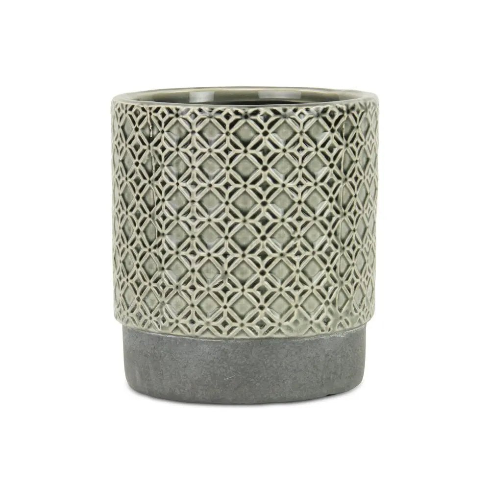 6" Gray Geometric Ceramic Indoor Outdoor Round Pot Planter - NOBLE HOME INTERIORS