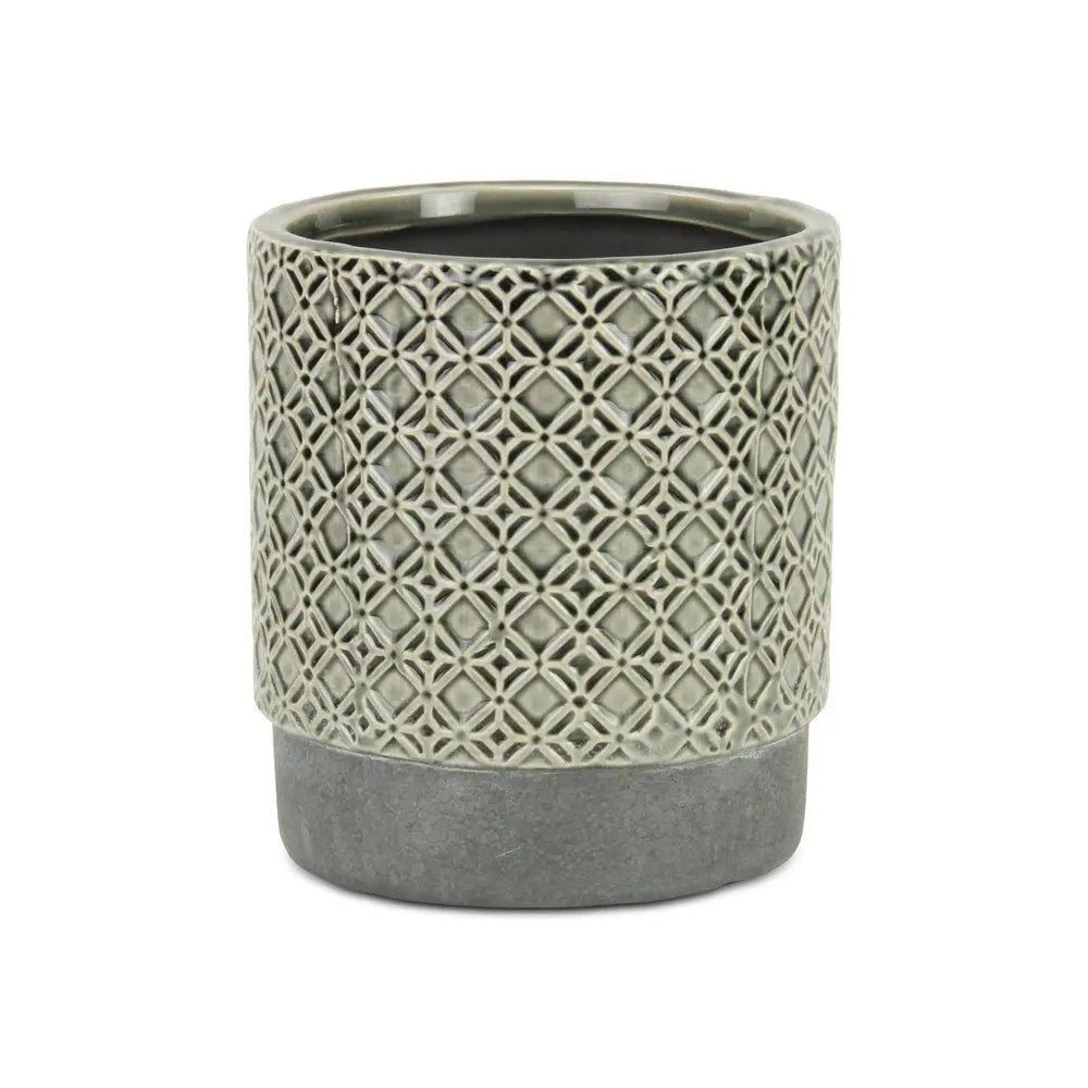 6" Gray Geometric Ceramic Indoor Outdoor Round Pot Planter - NOBLE HOME INTERIORS