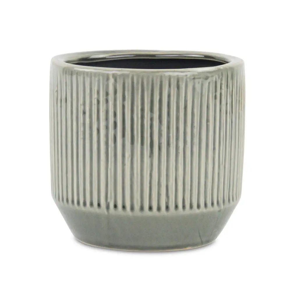 6" Gray Striped Ceramic Indoor Outdoor Round Pot Planter - NOBLE HOME INTERIORS