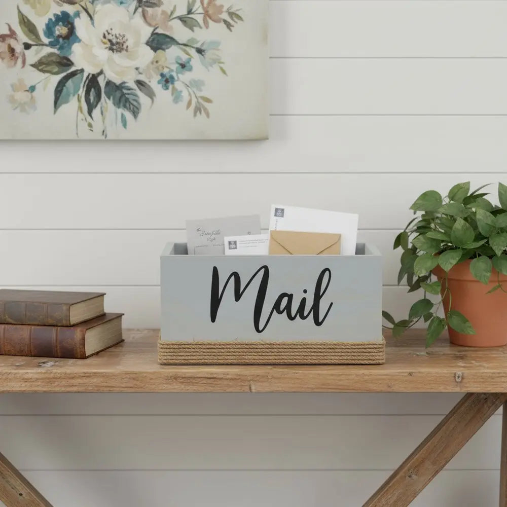 6" Gray Wood Cube or Bin - NOBLE HOME INTERIORS