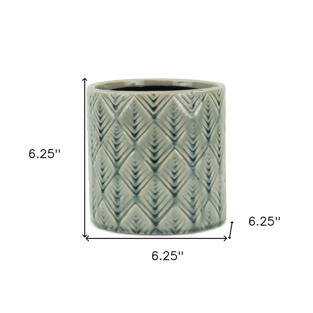 6" Green Geometric Ceramic Indoor Outdoor Round Pot Planter - NOBLE HOME INTERIORS