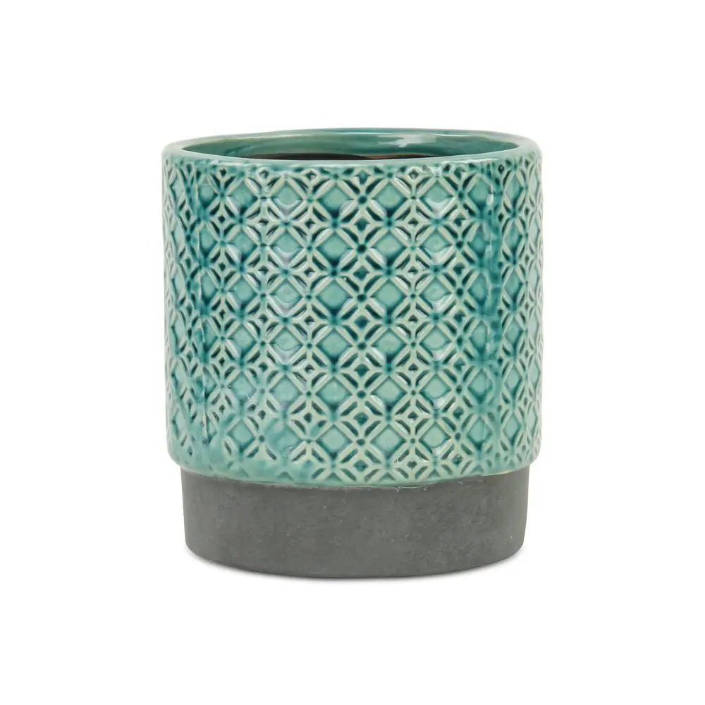 6" Turquoise Geometric Ceramic Indoor Outdoor Round Pot Planter - NOBLE HOME INTERIORS