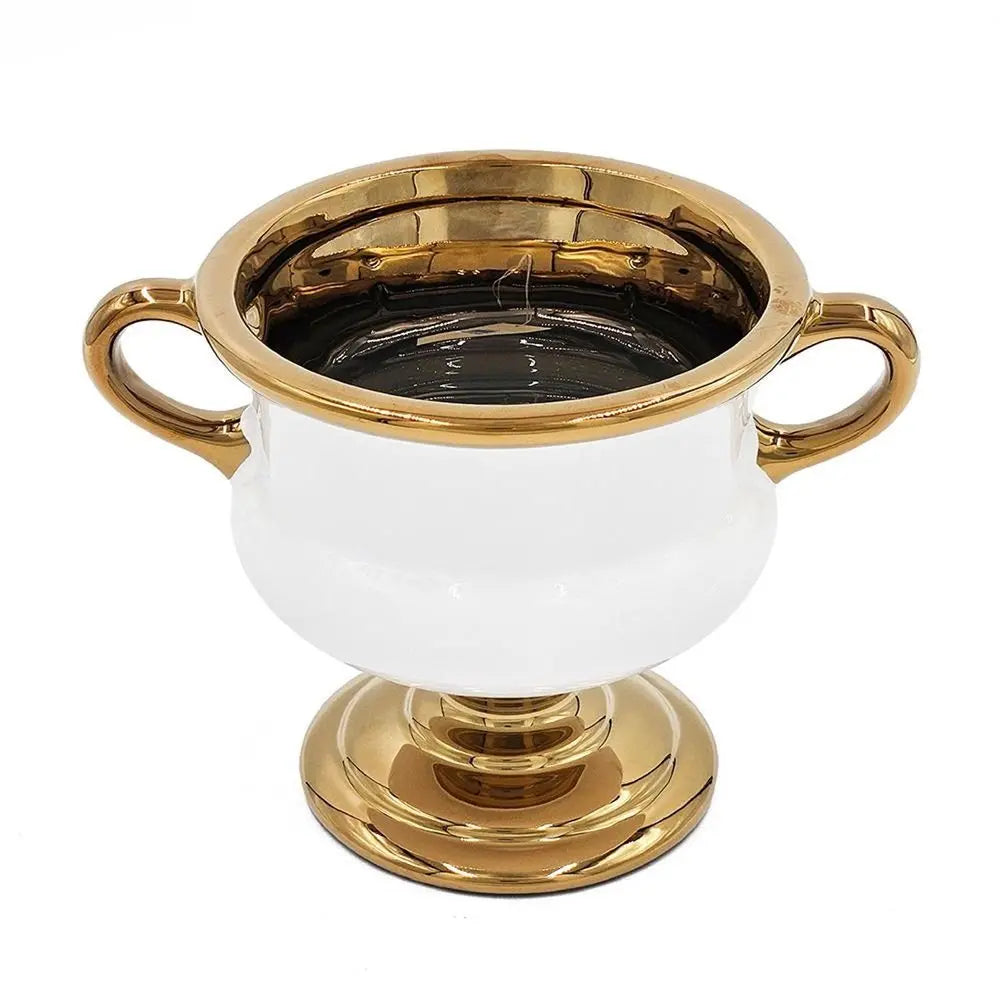 6" White And Gold Amphora Ceramic Table Vase - NOBLE HOME INTERIORS