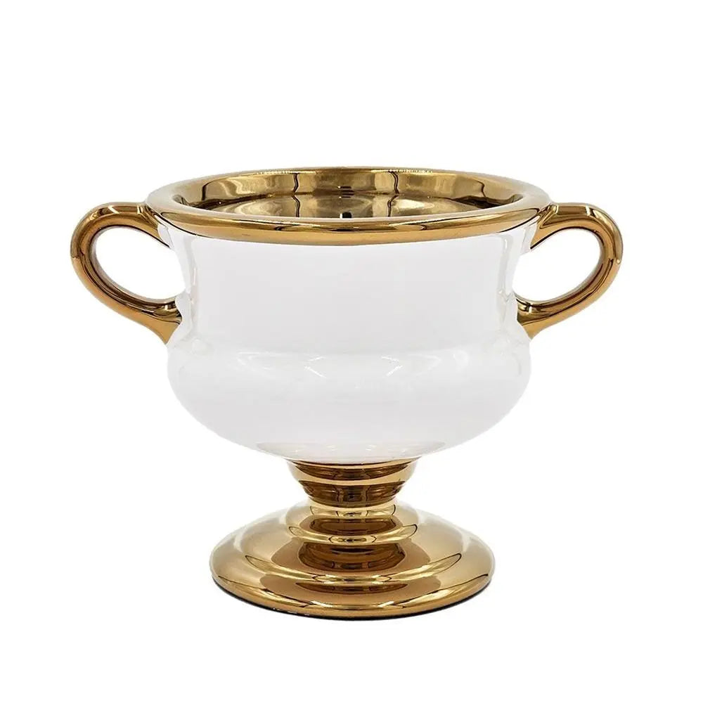 6" White And Gold Amphora Ceramic Table Vase - NOBLE HOME INTERIORS