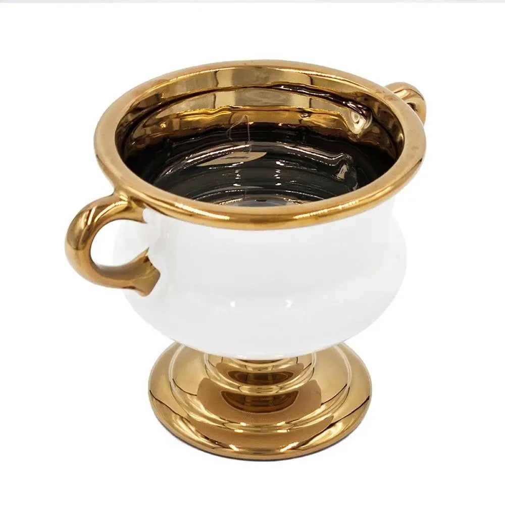 6" White And Gold Amphora Ceramic Table Vase - NOBLE HOME INTERIORS