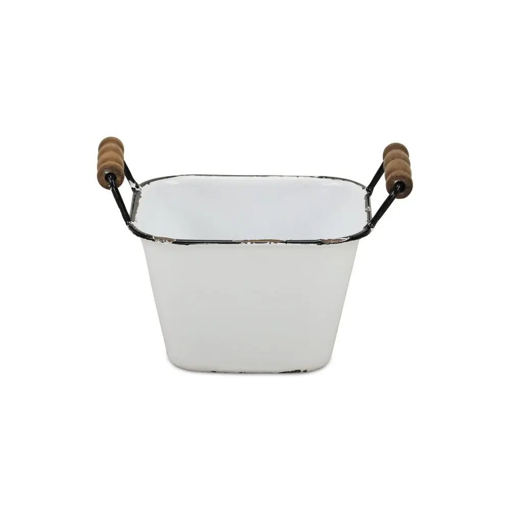 6" White Metal Bucket - NOBLE HOME INTERIORS