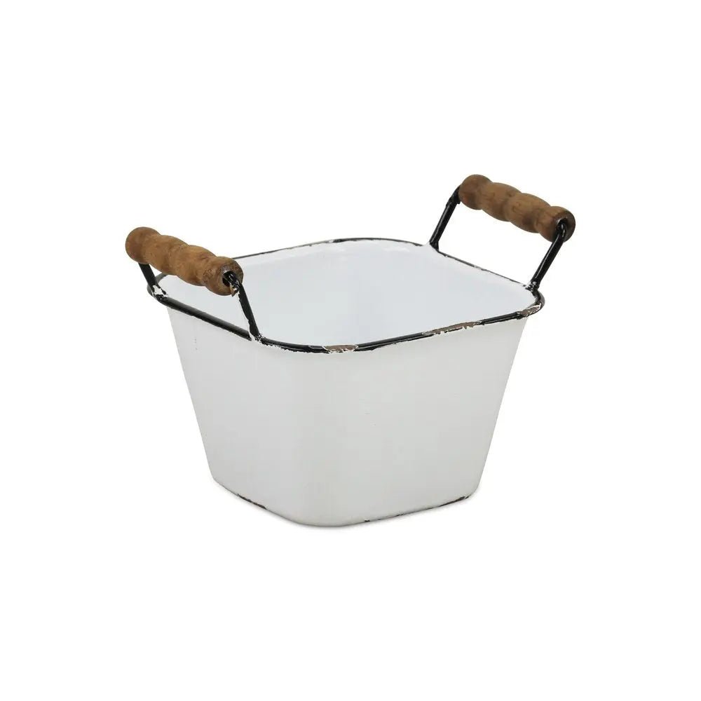 6" White Metal Bucket - NOBLE HOME INTERIORS