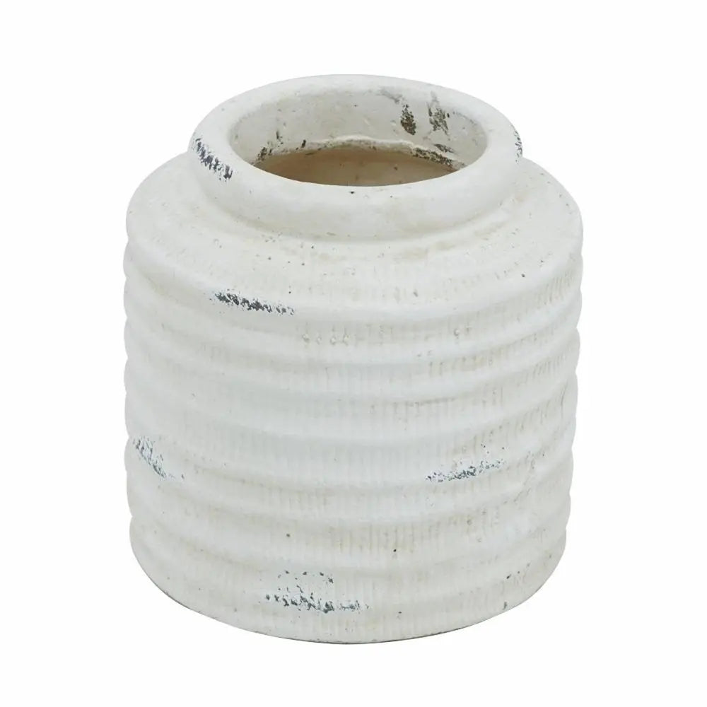 6" White Stoneware Round Jug Vase - NOBLE HOME INTERIORS