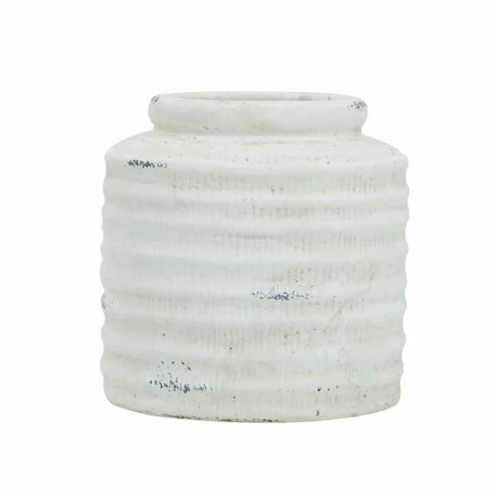 6" White Stoneware Round Jug Vase - NOBLE HOME INTERIORS