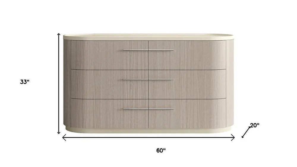 60" Beige Wood Six Drawer Double Dresser - NOBLE HOME INTERIORS