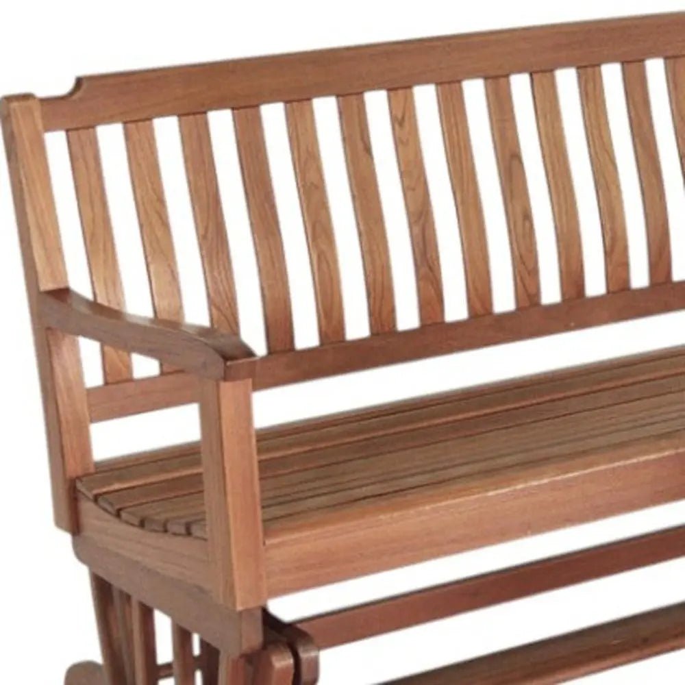 60" Brown Solid Teak Outdoor Glider Bench - NOBLE HOME INTERIORS