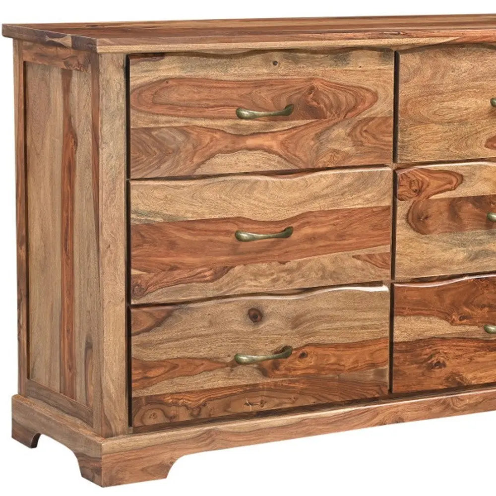 60" Brown Solid Wood Live Edge Six Drawer Double Dresser - NOBLE HOME INTERIORS