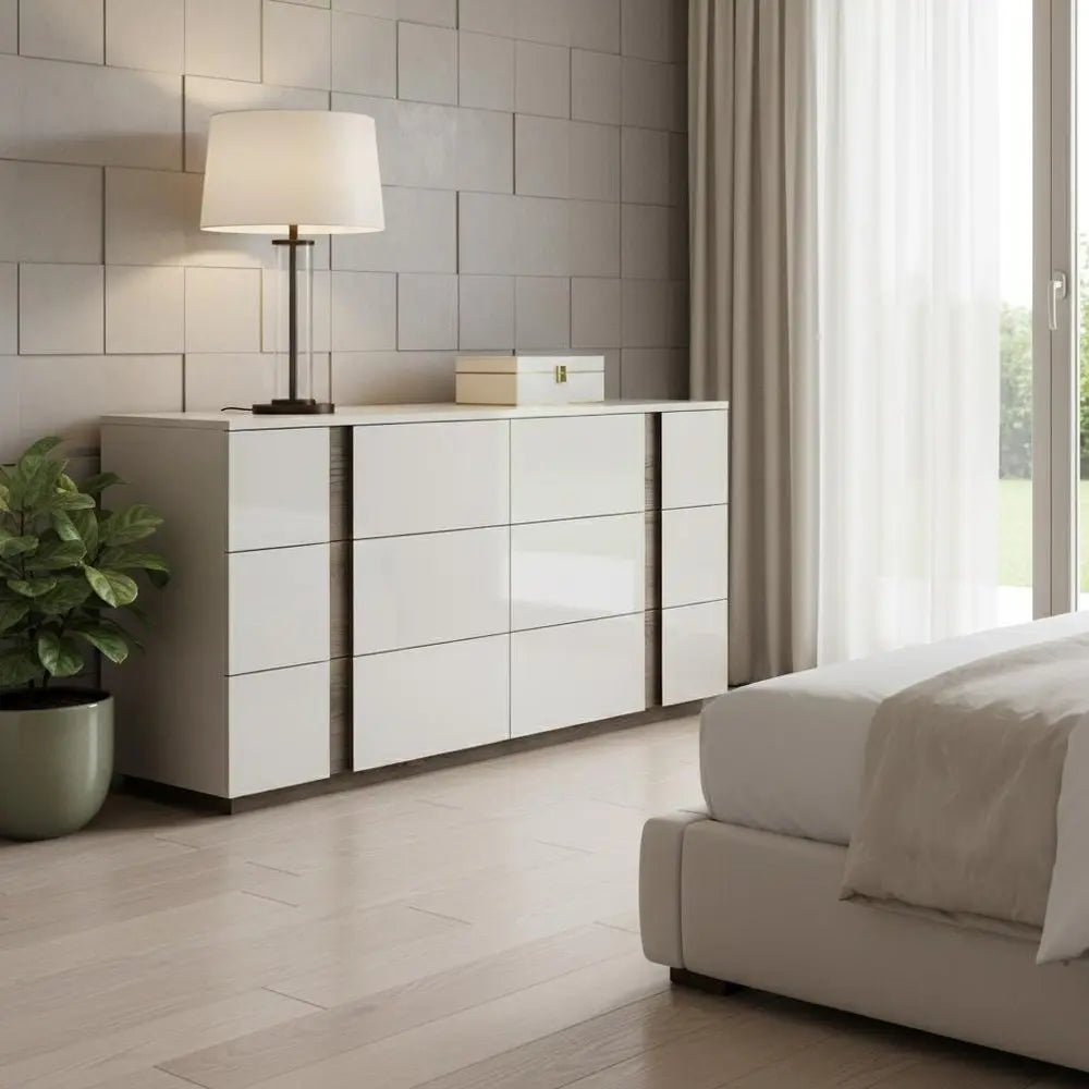 60" Gray Wood Six Drawer Double Dresser - NOBLE HOME INTERIORS