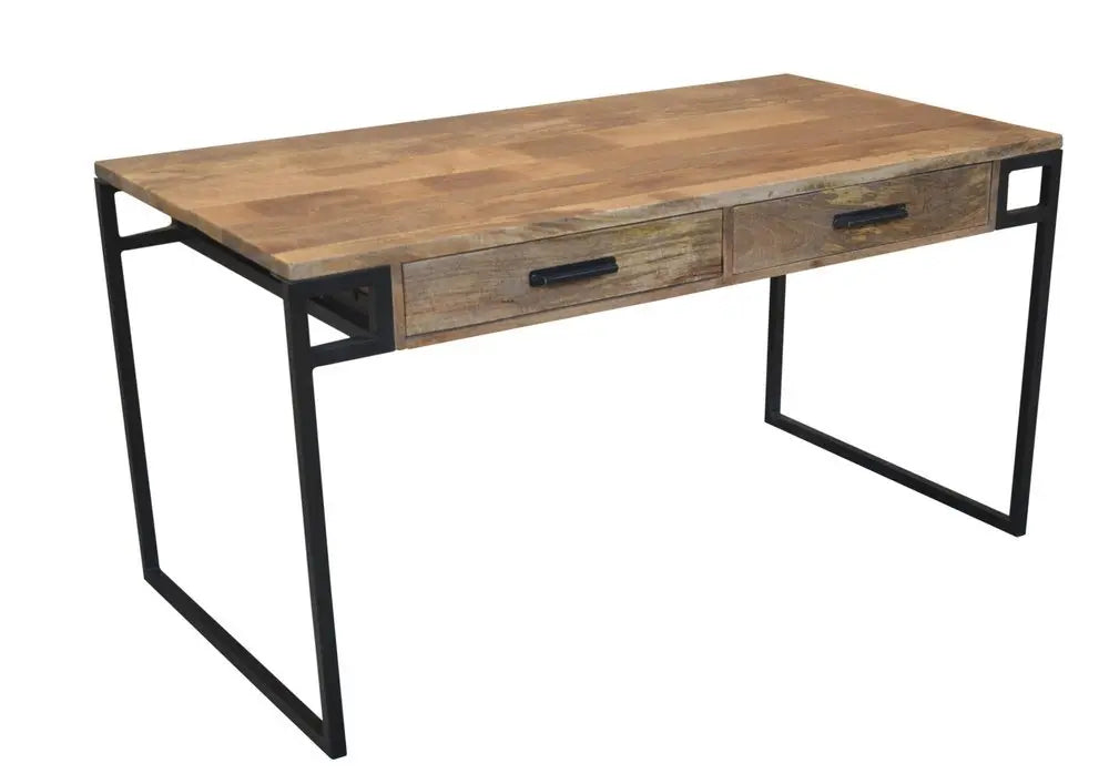 60" Natural and Black Solid Wood Writing Desk With Two Drawers - NOBLE HOME INTERIORS