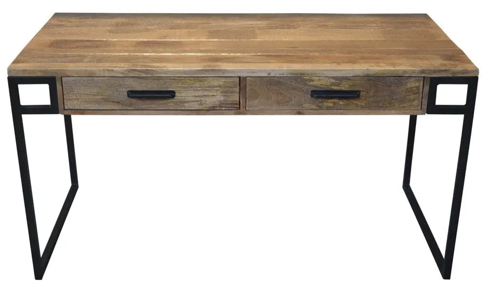 60" Natural and Black Solid Wood Writing Desk With Two Drawers - NOBLE HOME INTERIORS