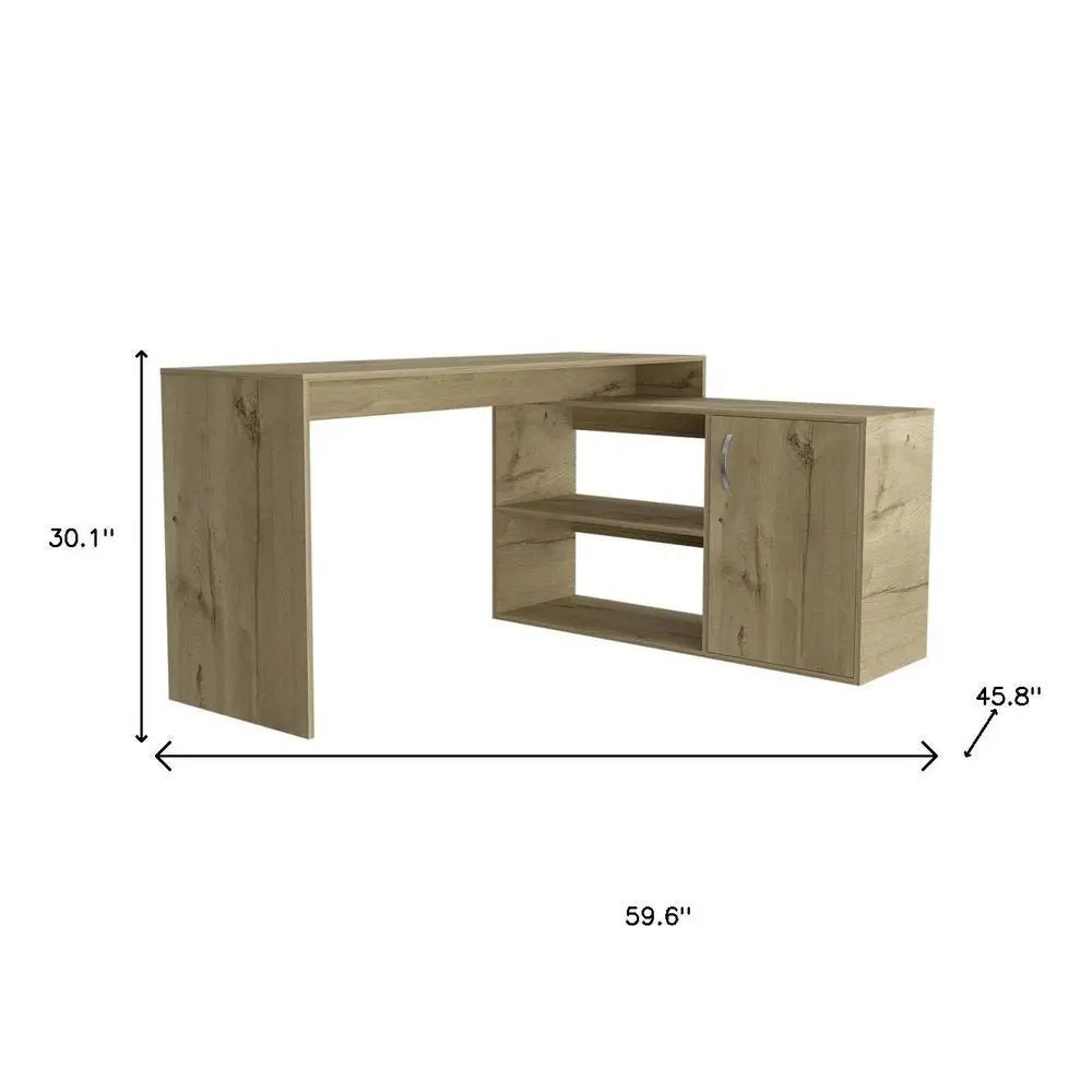 60" Natural L Shape Computer Desk With Three Drawers - NOBLE HOME INTERIORS