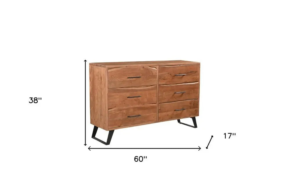 60" Natural Live Edge Solid Wood Six Drawer Double Dresser - NOBLE HOME INTERIORS