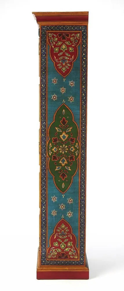 60" Red Blue and Gold Hand Painted Accent Cabinet - NOVA HOME FURNITURE