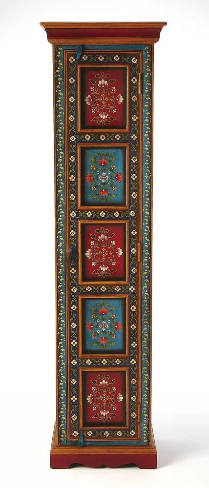 60" Red Blue and Gold Hand Painted Accent Cabinet - NOVA HOME FURNITURE