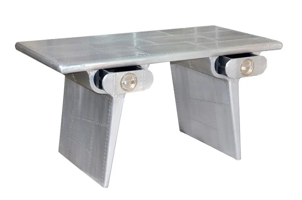 60" Silver Aluminum Writing Desk With Two Drawers - NOBLE HOME INTERIORS