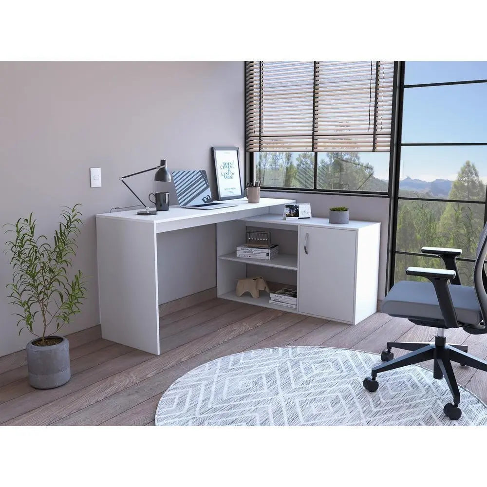60" White L Shape Computer Desk - NOBLE HOME INTERIORS