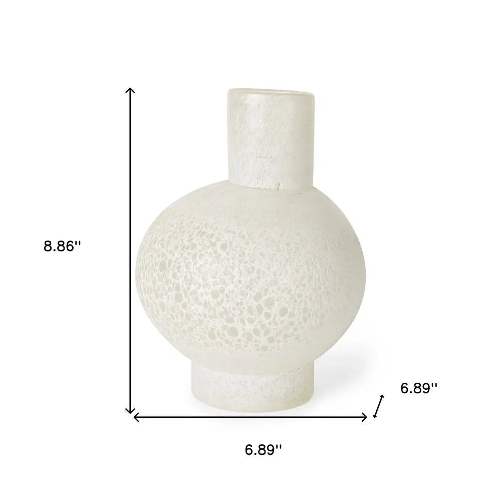 9" White Mottled Handblown Glass Table Vase HomeRoots