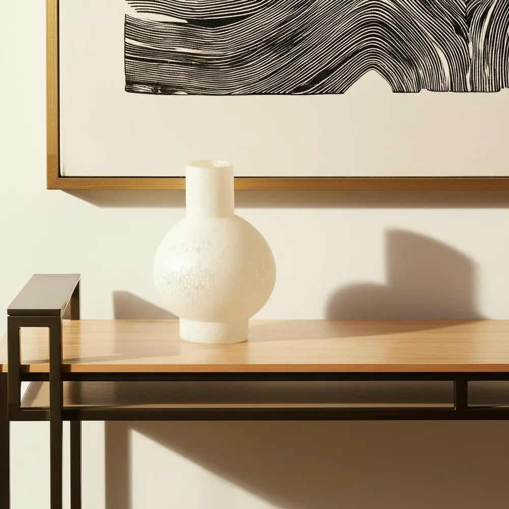 9" White Mottled Handblown Glass Table Vase HomeRoots