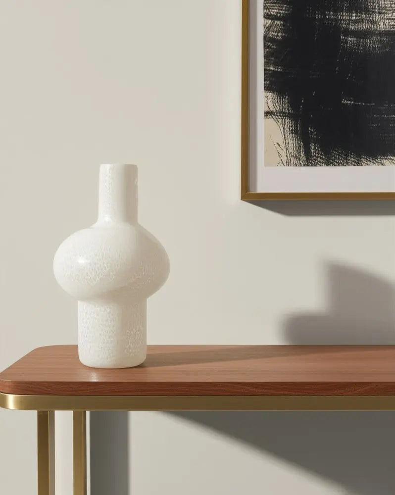 12" White Mottled Handblown Glass Table Vase HomeRoots