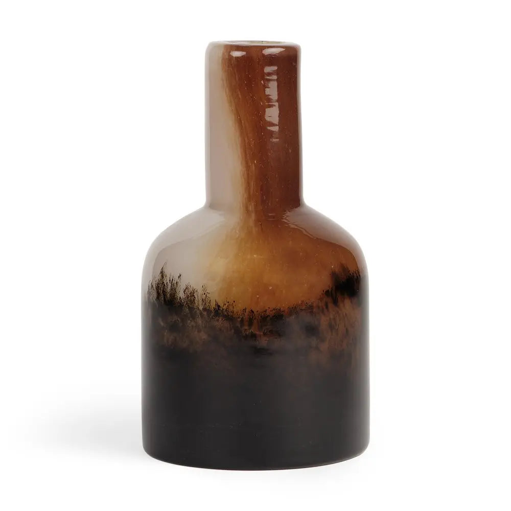 9" Amber Cream And Dark Brown Abstract Tulip Glass Table Vase HomeRoots