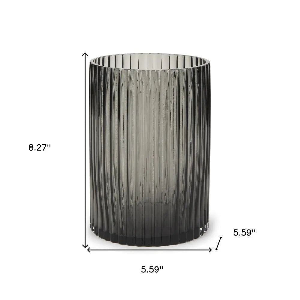 8" Black Cylinder Ribbed Glass Table Vase HomeRoots