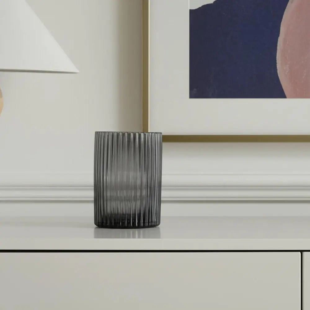 8" Black Cylinder Ribbed Glass Table Vase HomeRoots