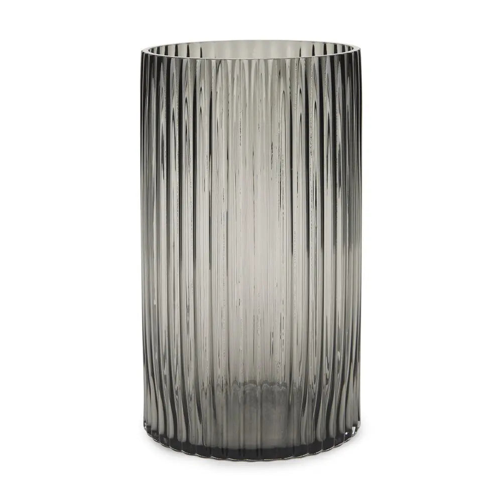 11" Black Cylinder Ribbed Glass Table Vase HomeRoots